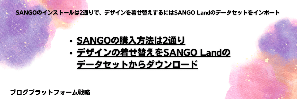 SANGOのインストールは2通りで、デザインを着せ替えするにはSANGO Landのデータセットをインポート