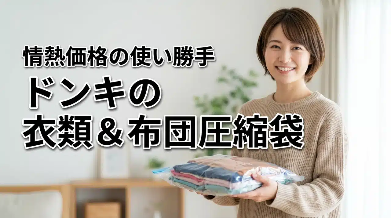 ドンキの衣類圧縮袋・布団圧縮袋が便利！情熱価格の使い勝手（記事のアイキャッチ画像）
